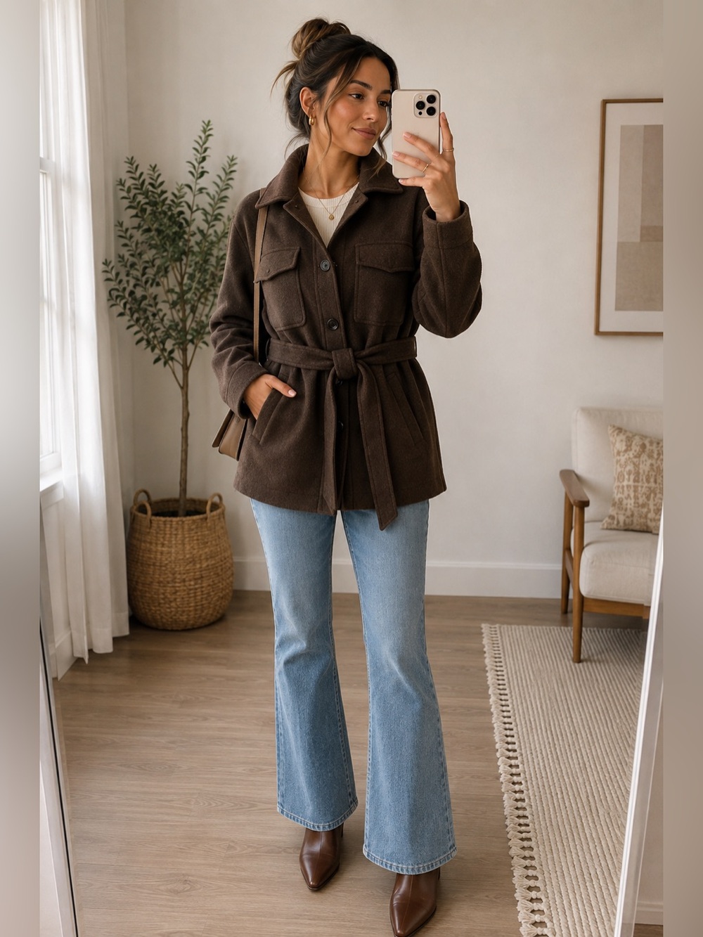 7 For All Mankind Chocolate Brown Belted Wool Coat